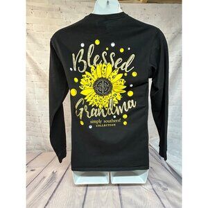 Simply Southern Medium Sunflower Blessed Grandma Long Sleeve T Shirt Black